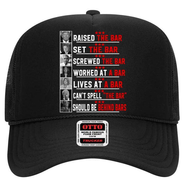 Funny Raised The Bar Pro Donald Trump Quote High Crown Mesh Trucker Hat