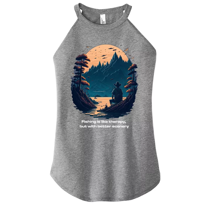 Fishing Relaxing Therapy Quote Meaningful Gift Women’s Perfect Tri Rocker Tank