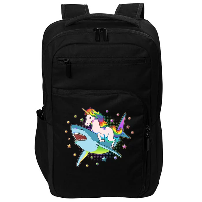 Funny Rainbow Unicorn Riding Shark Impact Tech Backpack