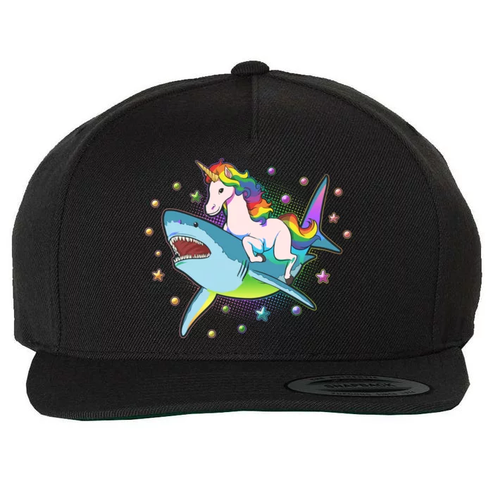 Funny Rainbow Unicorn Riding Shark Wool Snapback Cap