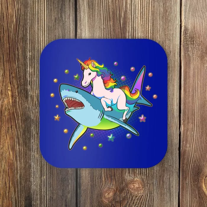 Funny Rainbow Unicorn Riding Shark Coaster