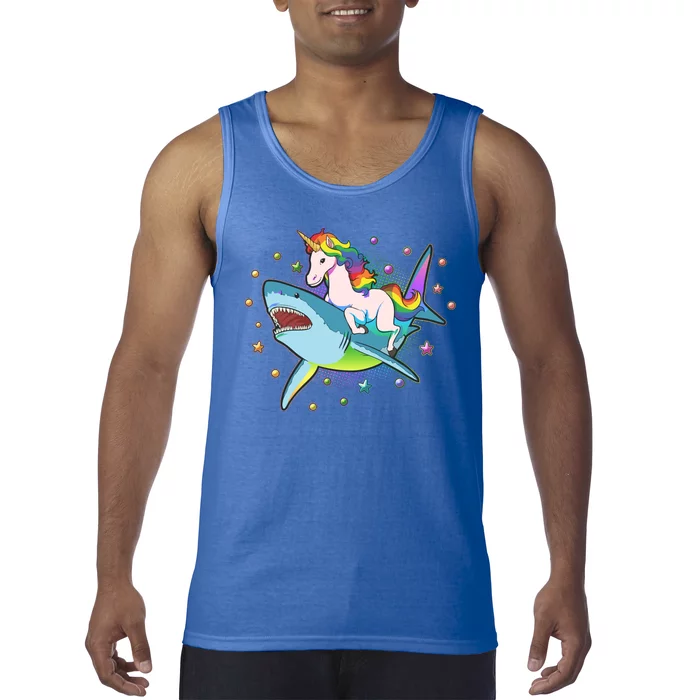 Funny Rainbow Unicorn Riding Shark Tank Top