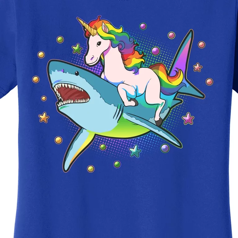 Funny Rainbow Unicorn Riding Shark Women's T-Shirt