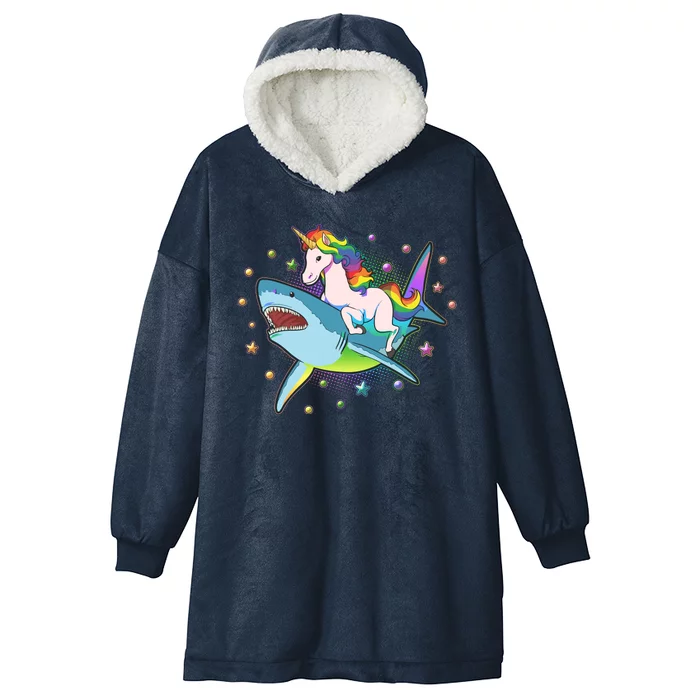 Funny Rainbow Unicorn Riding Shark Hooded Wearable Blanket