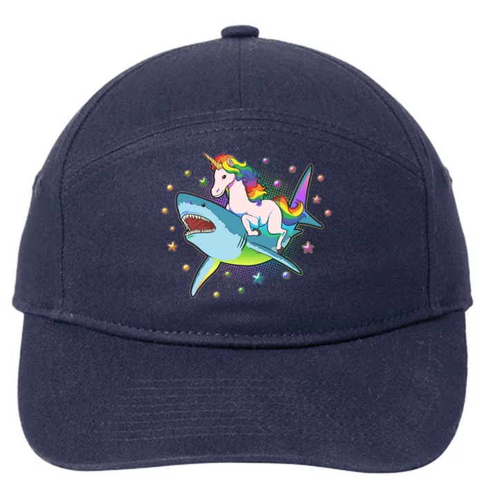 Funny Rainbow Unicorn Riding Shark 7-Panel Snapback Hat