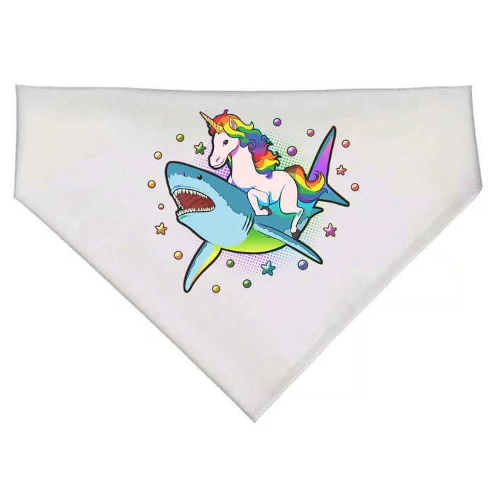 Funny Rainbow Unicorn Riding Shark USA-Made Doggie Bandana