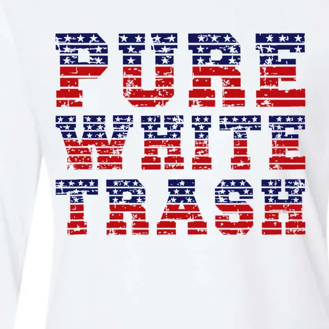 Funny Redneck Usa American Flag Pure White Trash Womens Cotton Relaxed Long Sleeve T-Shirt