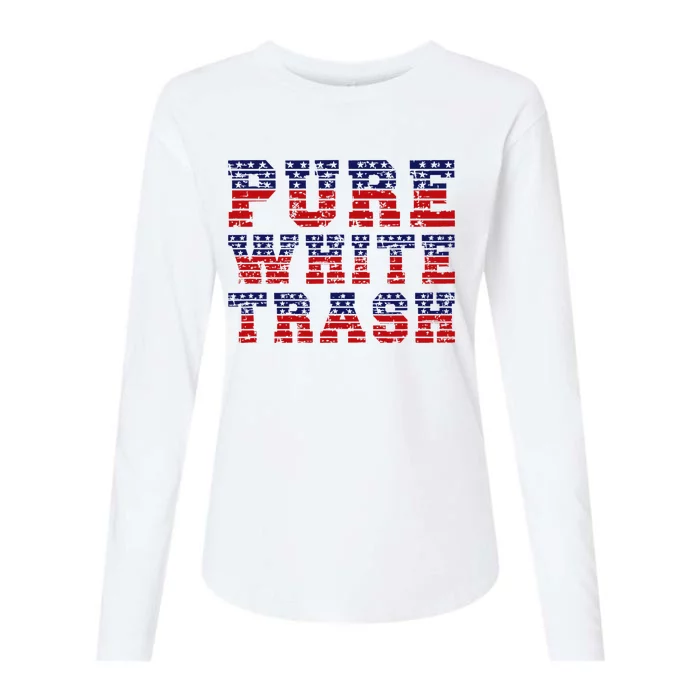 Funny Redneck Usa American Flag Pure White Trash Womens Cotton Relaxed Long Sleeve T-Shirt