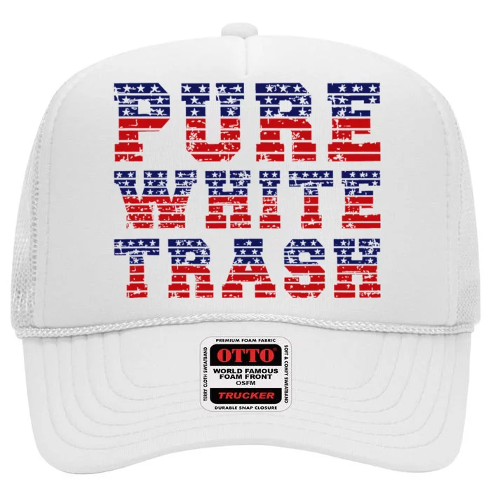 Funny Redneck Usa American Flag Pure White Trash High Crown Mesh Trucker Hat