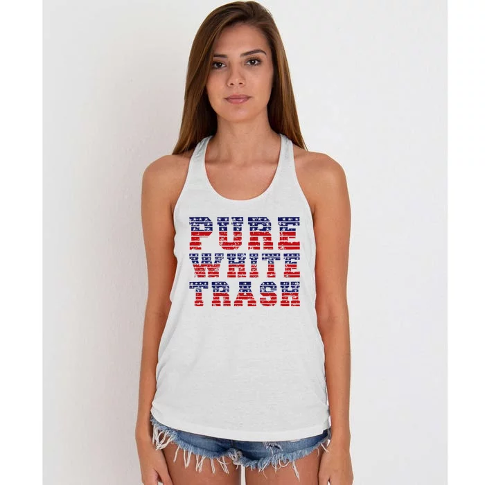 Funny Redneck Usa American Flag Pure White Trash Women's Knotted Racerback Tank