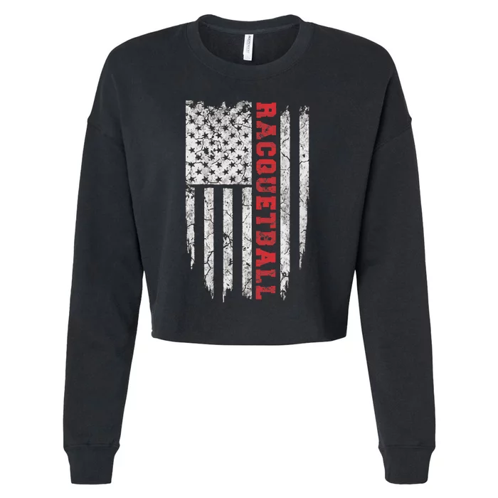 Funny Racquetball USA American Flag For Racquetball Player Cropped Pullover Crew