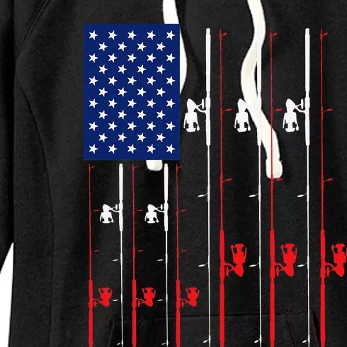 Fishing Rod US Flag Cute Fish Hunting Gift Women's Fleece Hoodie