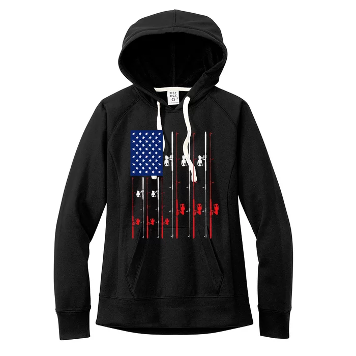 Fishing Rod US Flag Cute Fish Hunting Gift Women's Fleece Hoodie