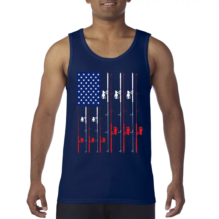 Fishing Rod US Flag Cute Fish Hunting Gift Tank Top