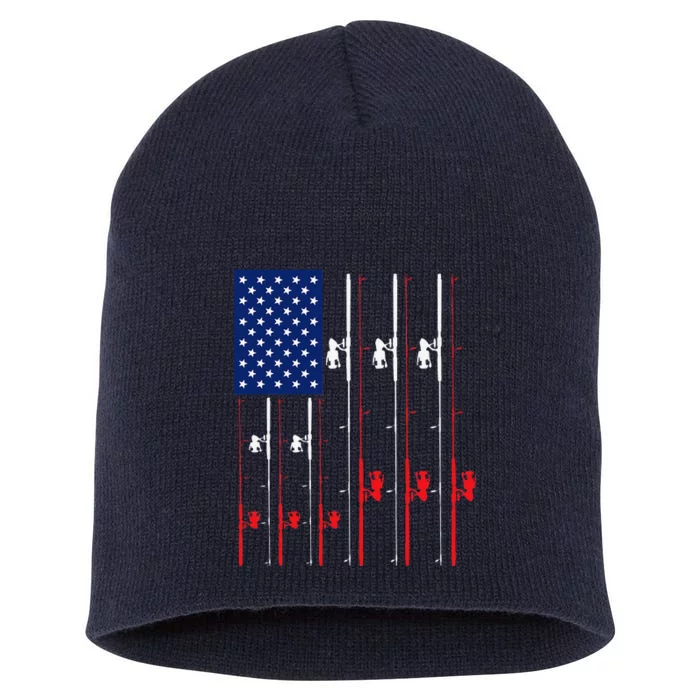 Fishing Rod US Flag Cute Fish Hunting Gift Short Acrylic Beanie