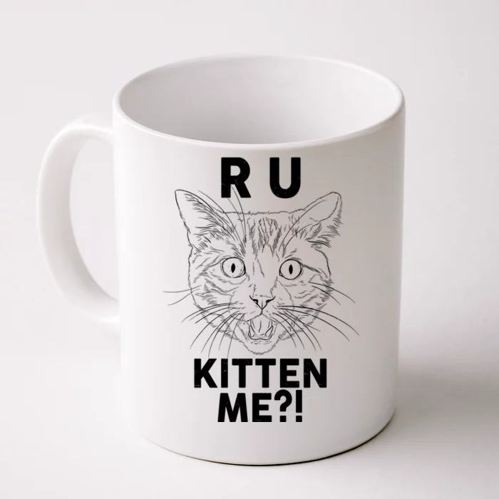 Funny R U Kitten Me Are You Kidding Me Cat Front & Back Coffee Mug