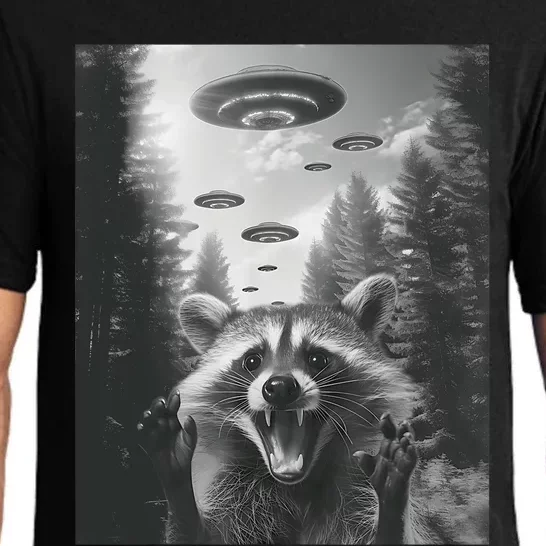 Funny Raccoon UFO Alien Invasion Pajama Set