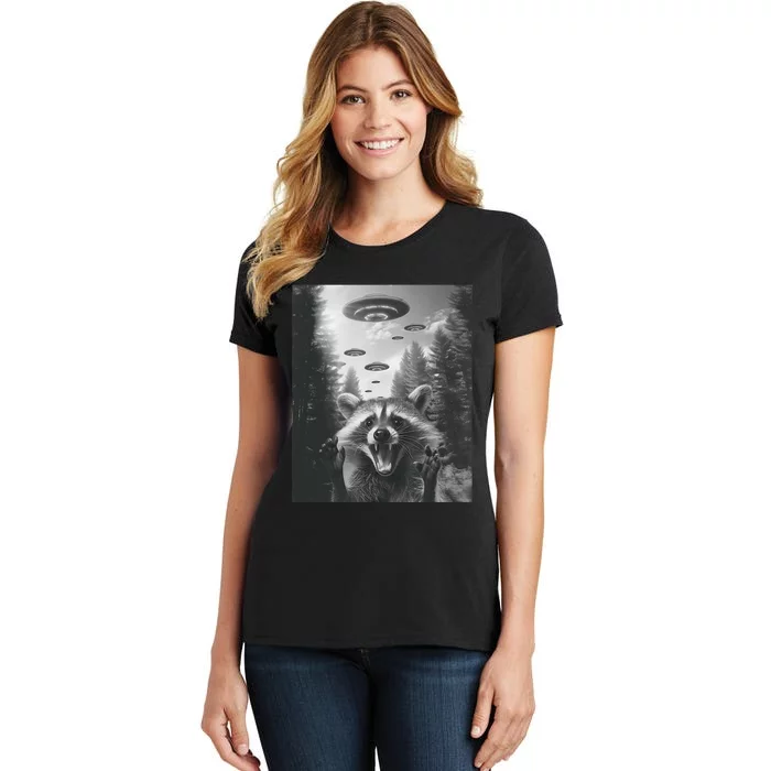 Funny Raccoon UFO Alien Invasion Women's T-Shirt