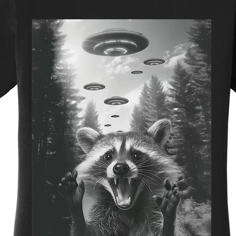 Funny Raccoon UFO Alien Invasion Women's T-Shirt