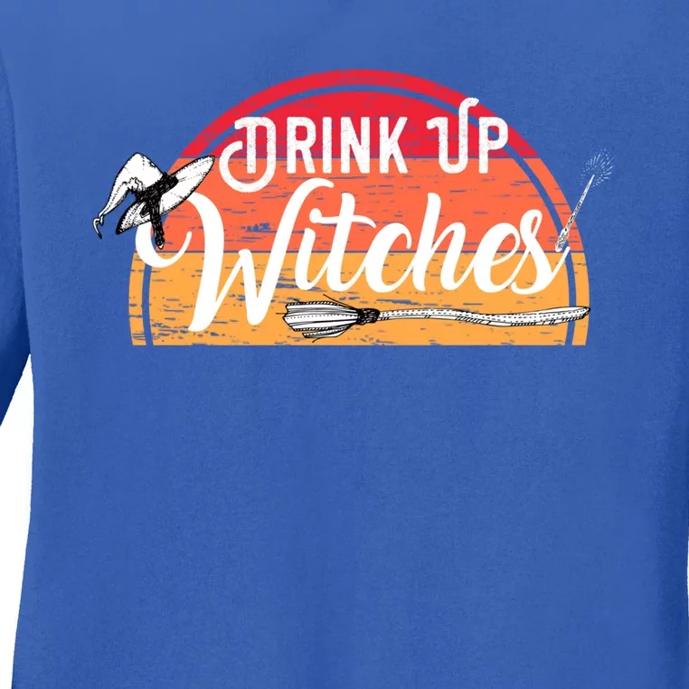 Funny Retro Up Witches Celebrate Halloween Party Gift Ladies Long Sleeve Shirt