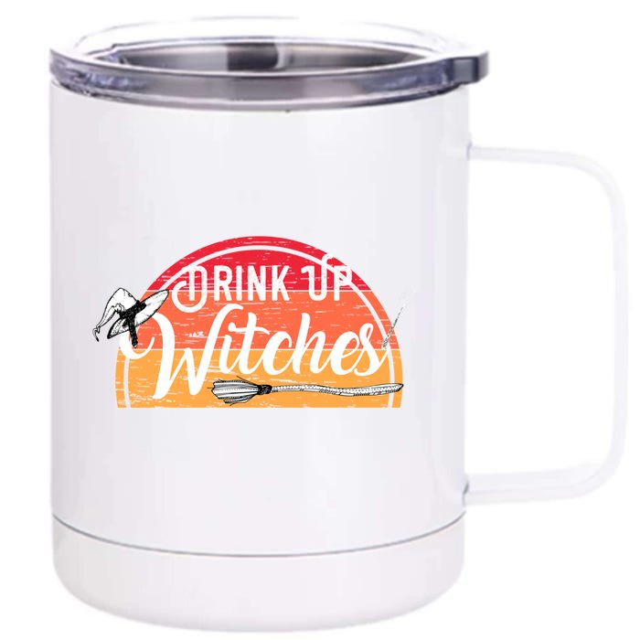 Funny Retro Up Witches Celebrate Halloween Party Gift Front & Back 12oz Stainless Steel Tumbler Cup