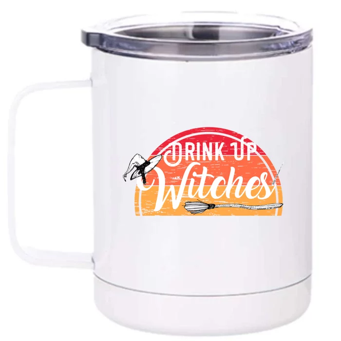 Funny Retro Up Witches Celebrate Halloween Party Gift Front & Back 12oz Stainless Steel Tumbler Cup