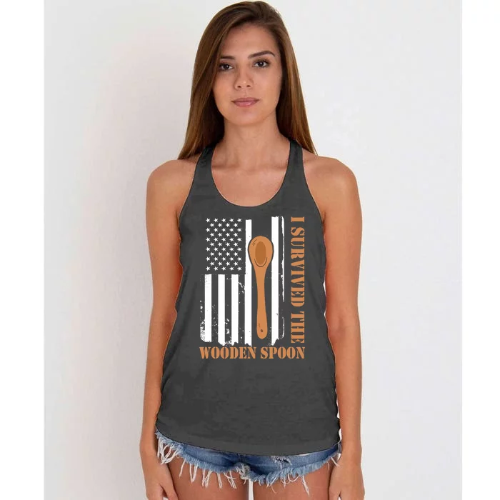 Funny Retro Vintage Wooden Spoon Survivor Women's Knotted Racerback Tank