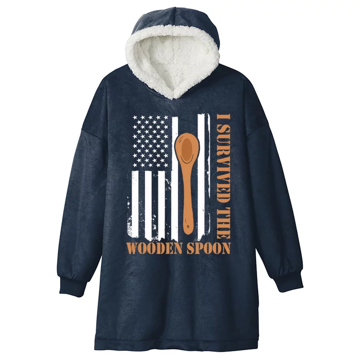 Funny Retro Vintage Wooden Spoon Survivor Hooded Wearable Blanket