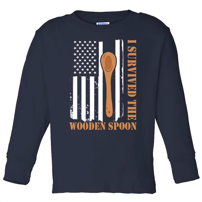 Funny Retro Vintage Wooden Spoon Survivor Toddler Long Sleeve Shirt