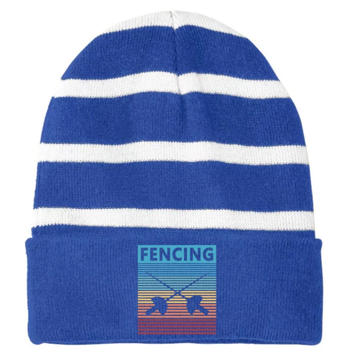 Fencing Retro Vintage Fencing Gift Striped Beanie with Solid Band