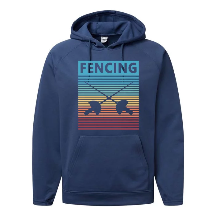 Fencing Retro Vintage Fencing Gift Performance Fleece Hoodie