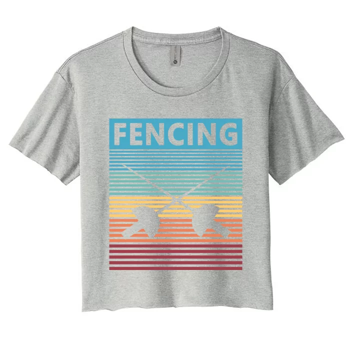 Fencing Retro Vintage Fencing Gift Women's Crop Top Tee