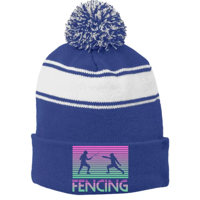 Fencing Retro Vintage Oldcute Giftschool Fencer Great Gift Stripe Pom Pom Beanie