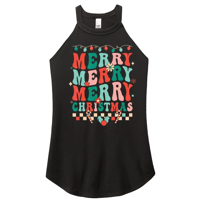 Festive Retro Vibes Groovy Christmas Family Outfits Women’s Perfect Tri Rocker Tank