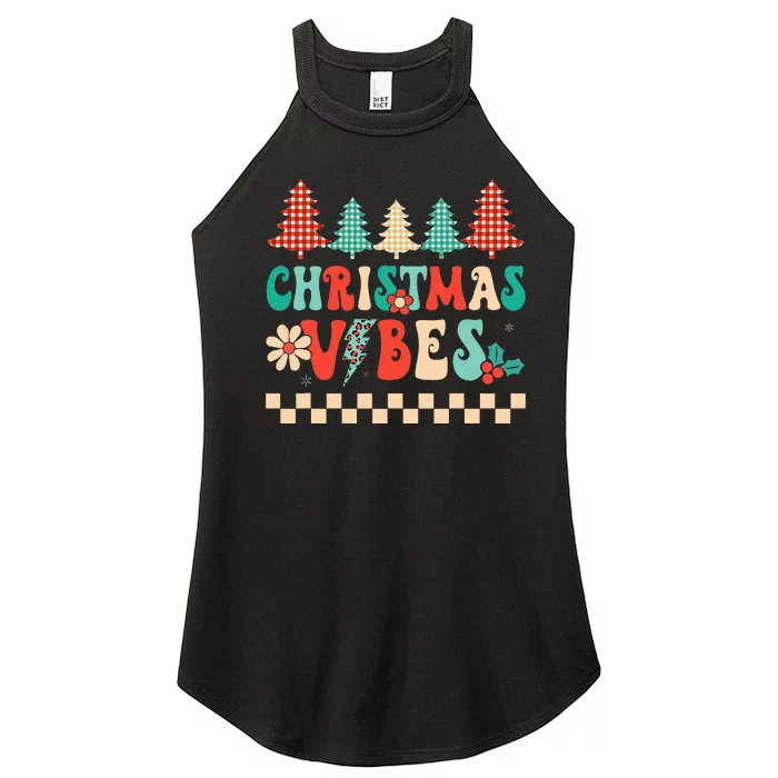 Festive Retro Vibes Groovy Christmas Family Outfits Women’s Perfect Tri Rocker Tank