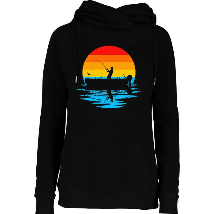 Fishing Retro Vintage Sunset Fishing Lover Womens Funnel Neck Pullover Hood