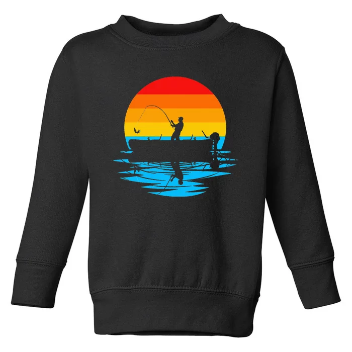 Fishing Retro Vintage Sunset Fishing Lover Toddler Sweatshirt