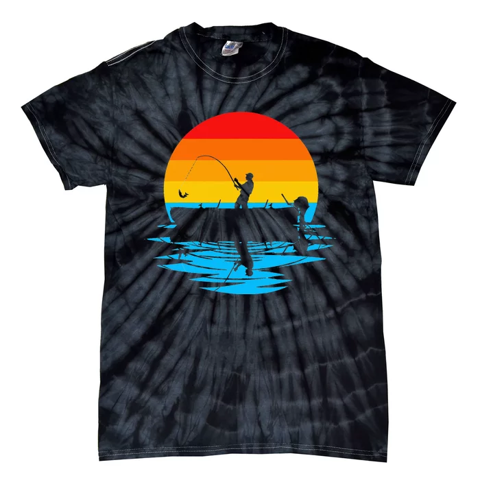 Fishing Retro Vintage Sunset Fishing Lover Tie-Dye T-Shirt