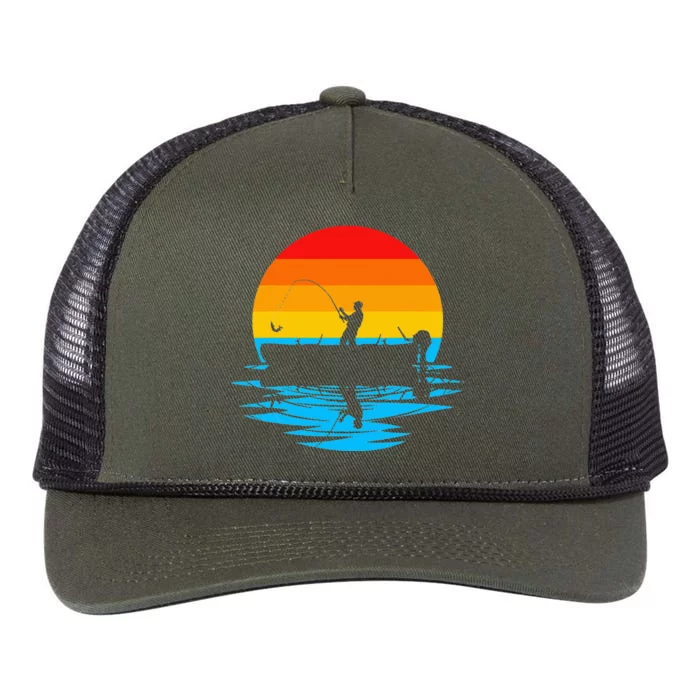 Fishing Retro Vintage Sunset Fishing Lover Retro Rope Trucker Hat Cap