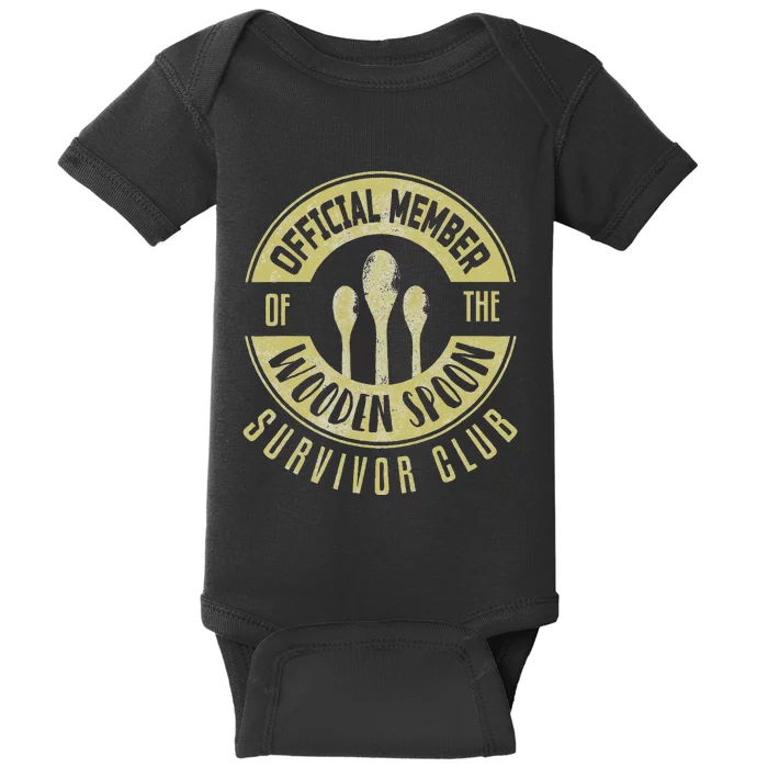 Funny Retro Vintage Wooden Spoon Survivor Baby Bodysuit