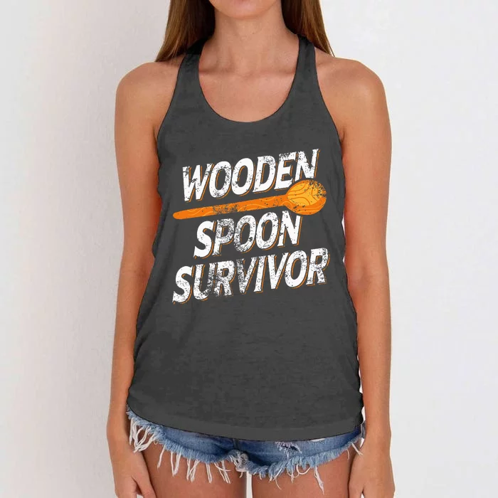 Funny Retro Vintage Wooden Spoon Survivor Women's Knotted Racerback Tank