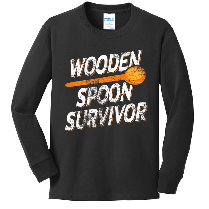 Funny Retro Vintage Wooden Spoon Survivor Kids Long Sleeve Shirt