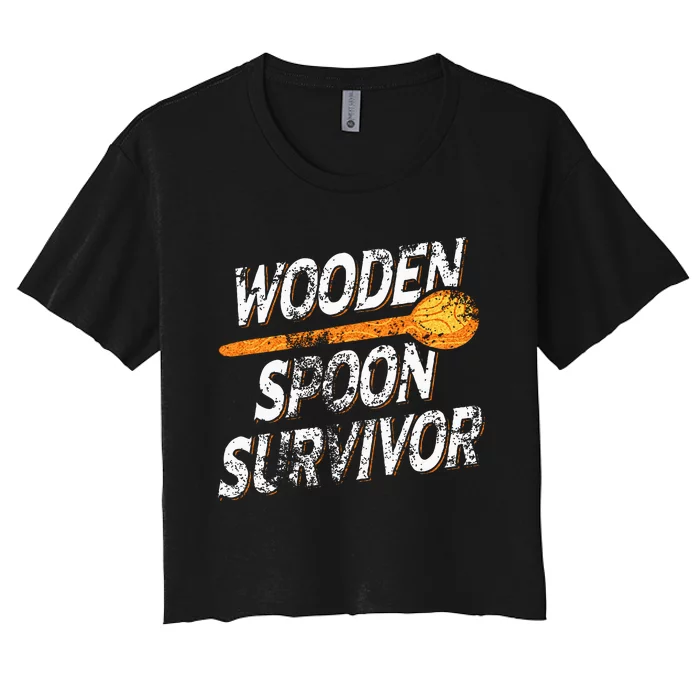 Funny Retro Vintage Wooden Spoon Survivor Women's Crop Top Tee