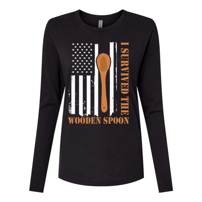 Funny Retro Vintage Wooden Spoon Survivor Womens Cotton Relaxed Long Sleeve T-Shirt