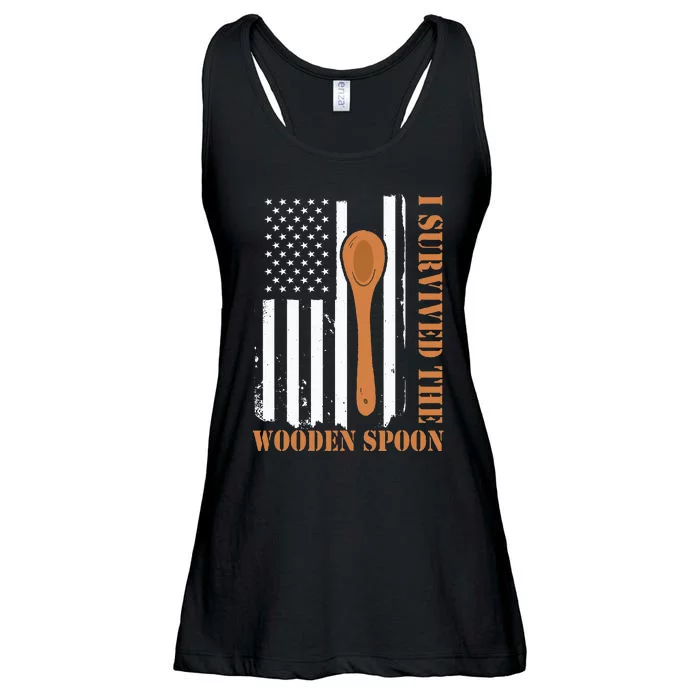 Funny Retro Vintage Wooden Spoon Survivor Ladies Essential Flowy Tank