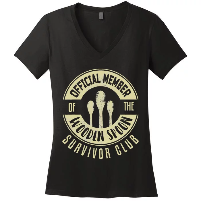 Funny Retro Vintage Wooden Spoon Survivor Women's V-Neck T-Shirt