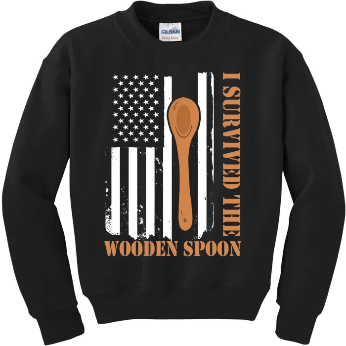 Funny Retro Vintage Wooden Spoon Survivor Kids Sweatshirt