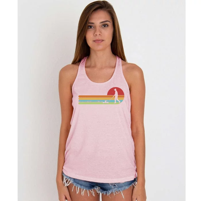 Funny Retro Vintage Lawn Mower Man Women's Knotted Racerback Tank