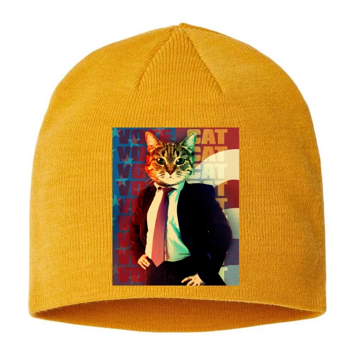 Funny Retro Vintage Election Vote Cat 8 1/2in Sustainable Knit Beanie