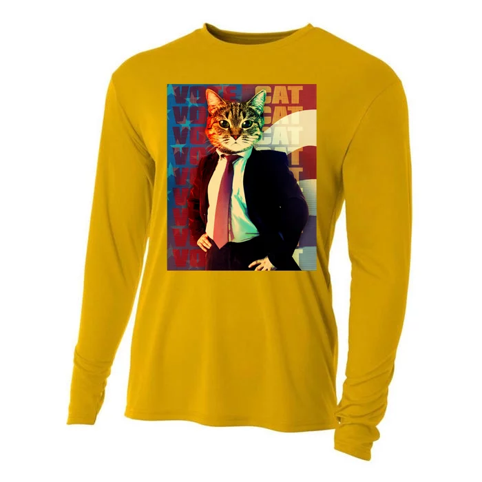 Funny Retro Vintage Election Vote Cat Cooling Performance Long Sleeve Crew